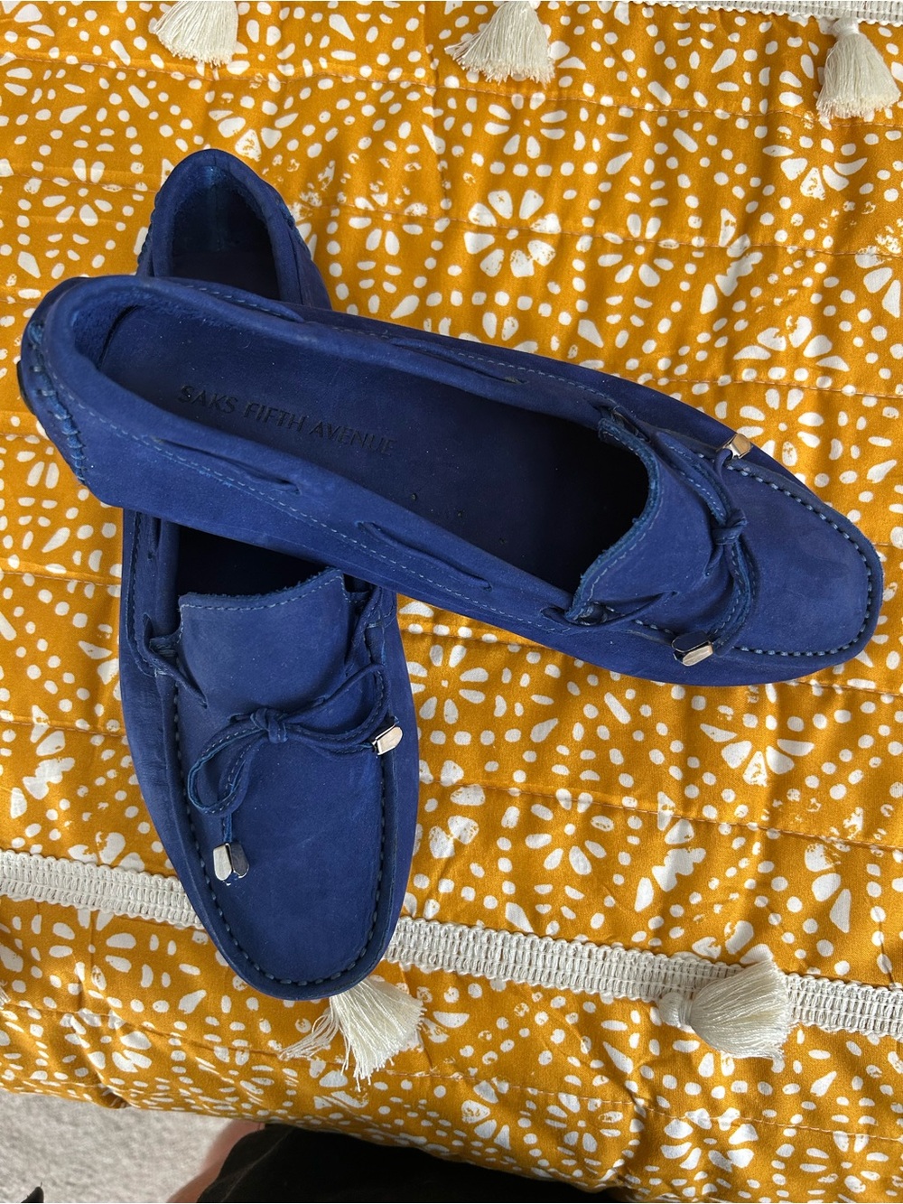 Saks Fifth Avenue Blue Suede Bow Loafers